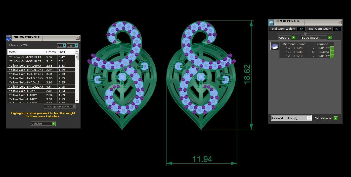Earring Pendant Set 3dm STL OBJ FBX Renders Details 3D print model_10