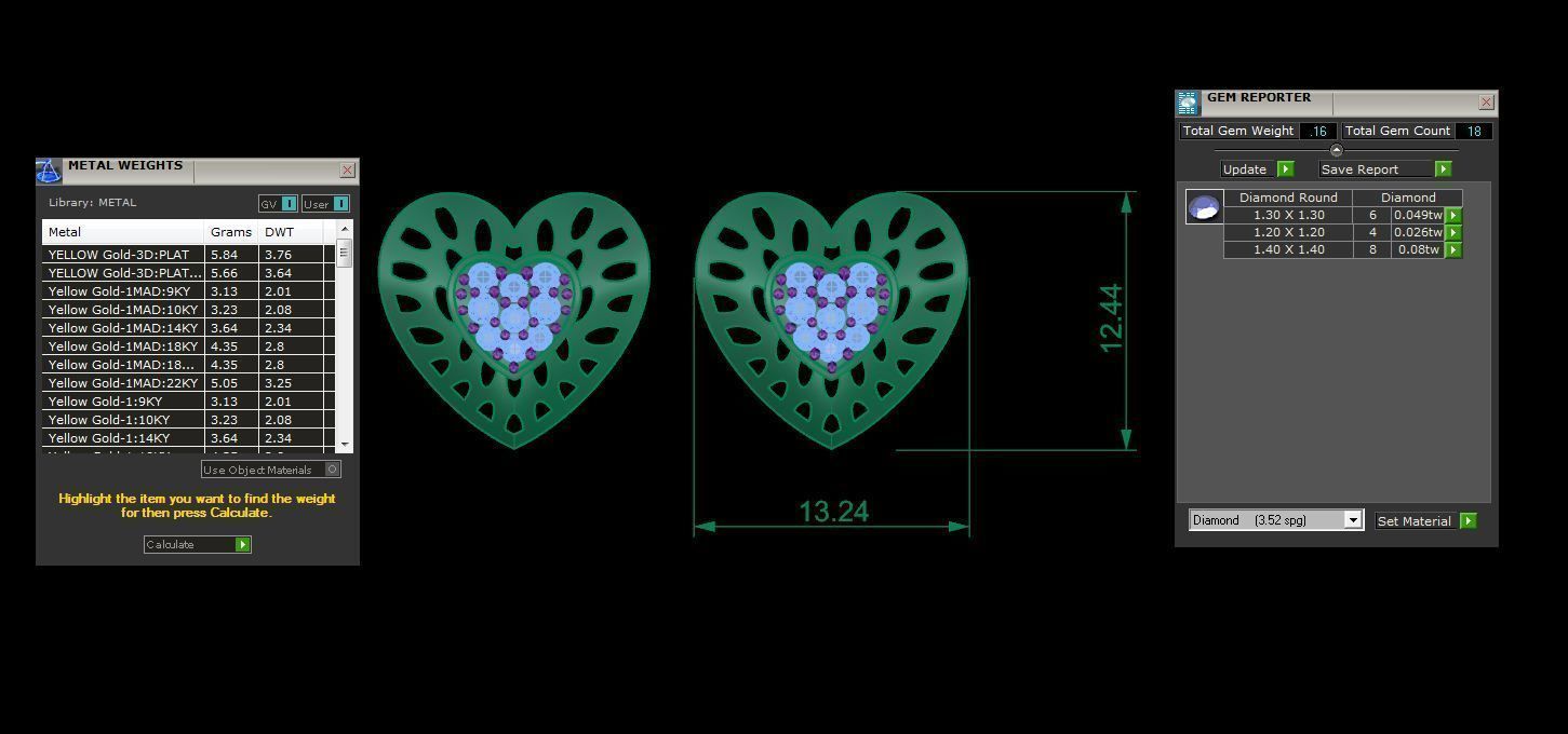 Heart Earring Pendant Set 3dm STL OBJ FBX Renders Details 3D print model_10