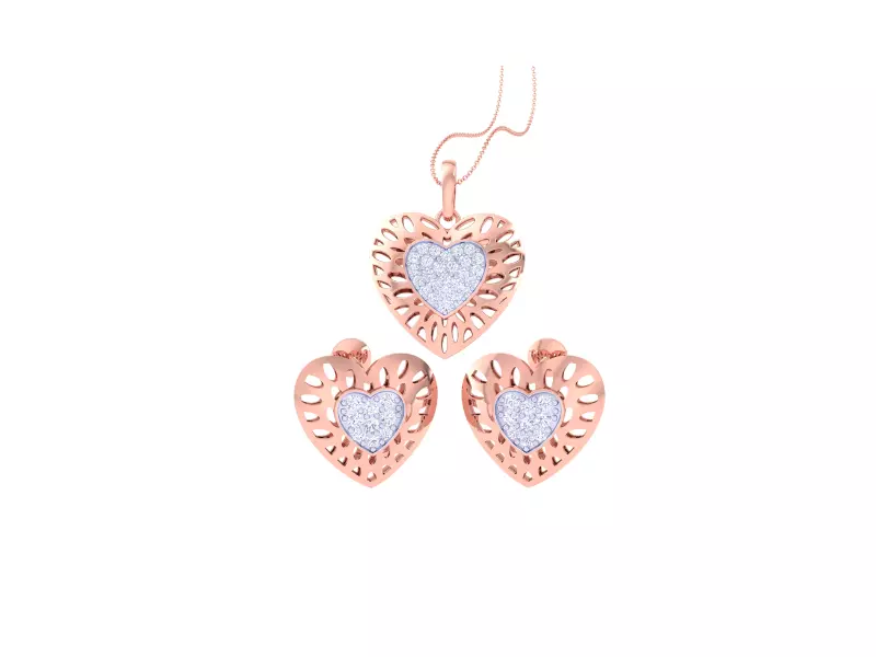 Heart Earring Pendant Set 3dm STL OBJ FBX Renders Details 3D print model_0