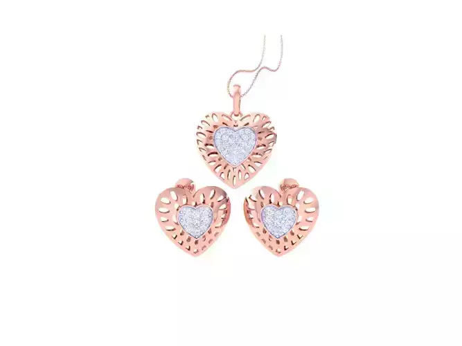Heart Earring Pendant Set 3dm STL OBJ FBX Renders Details