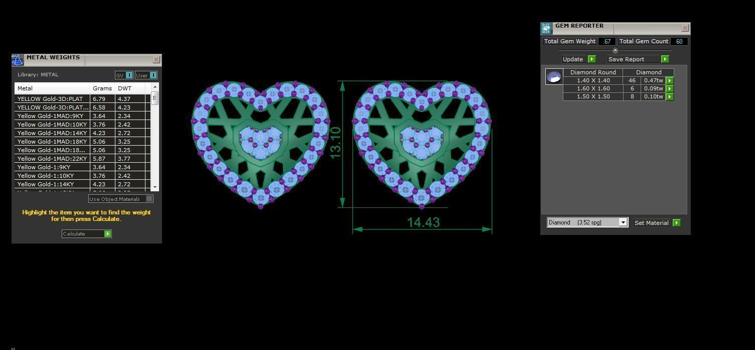 Heart Earring Pendant Set 3dm STL OBJ FBX Renders Details 3D print model_10