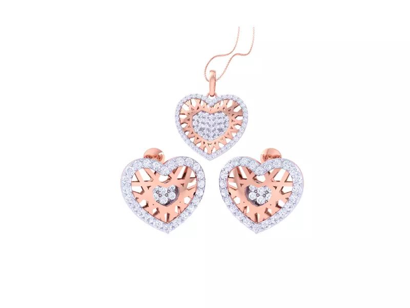 Heart Earring Pendant Set 3dm STL OBJ FBX Renders Details 3D print model_0