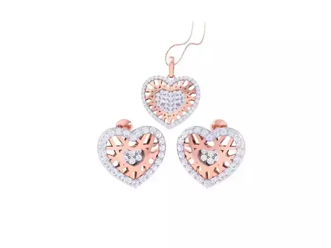 Heart Earring Pendant Set 3dm STL OBJ FBX Renders Details