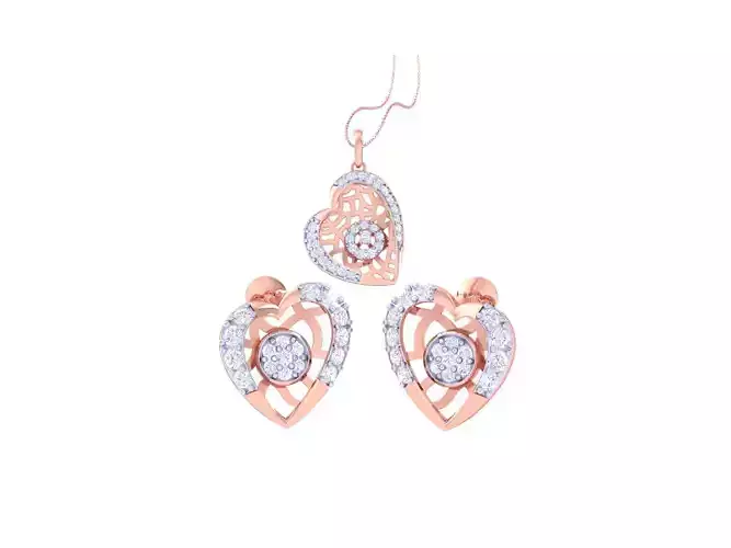 Heart Earring Pendant Set 3dm STL OBJ FBX Renders Details