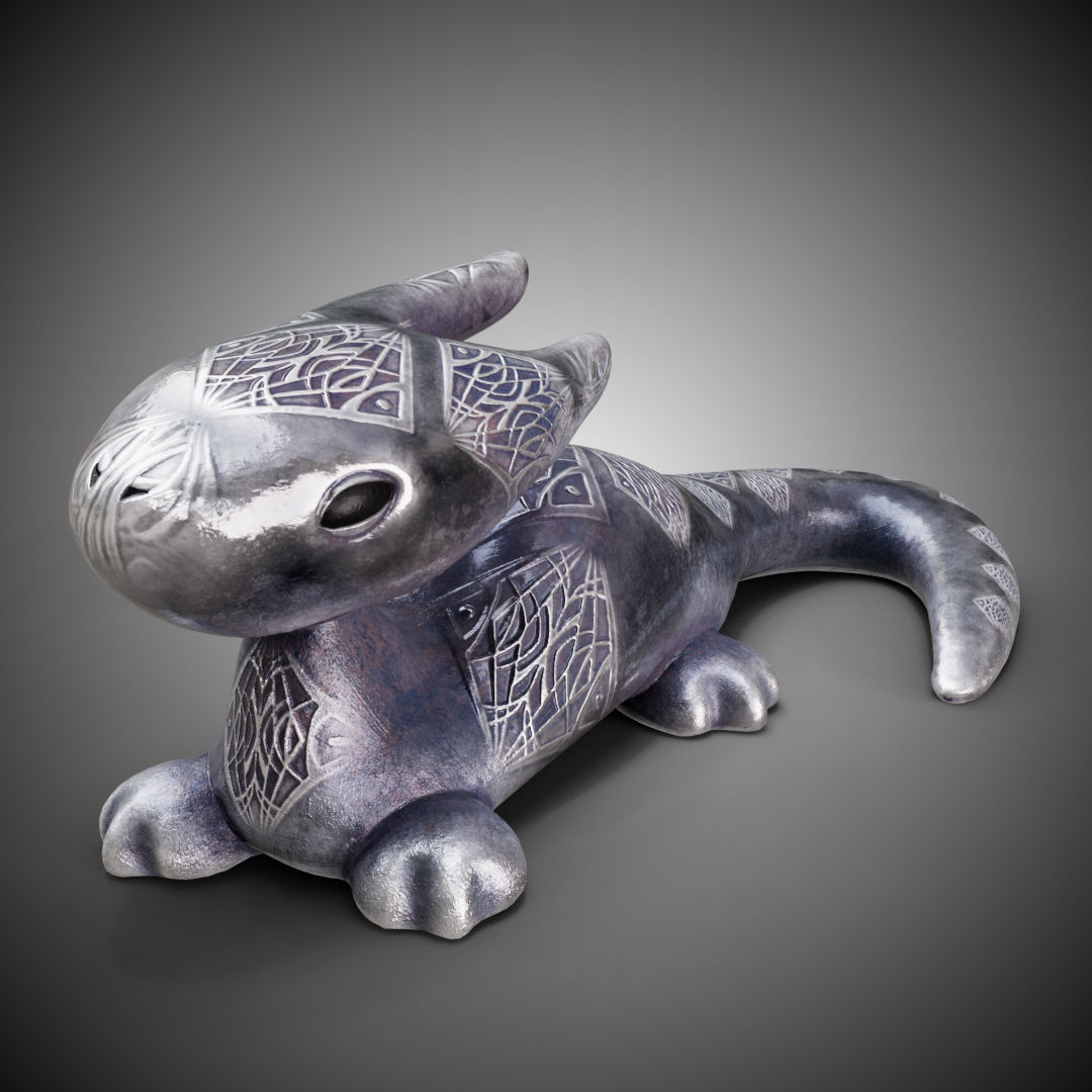 High-poly and low-poly statue of mint baby dragon 3D print model_6