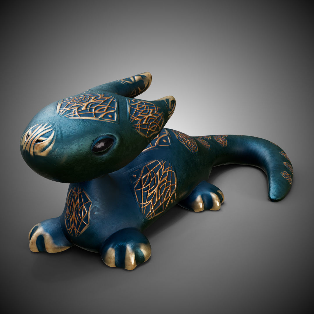 High-poly and low-poly statue of mint baby dragon 3D print model_3