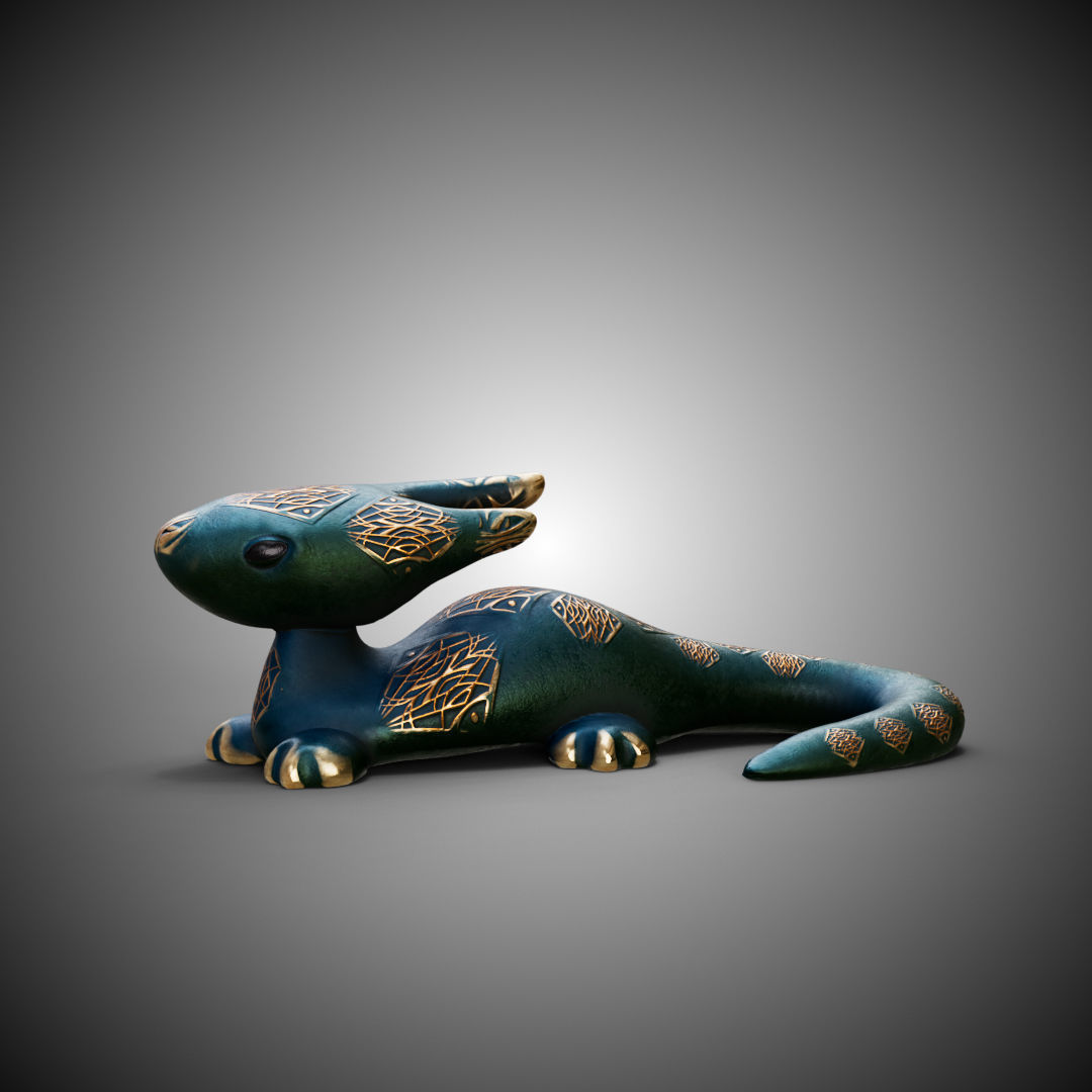 High-poly and low-poly statue of mint baby dragon 3D print model_4