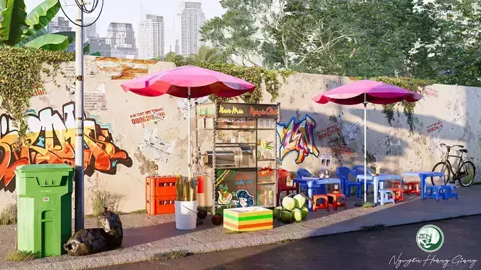Peddling street umbrellas and chairs