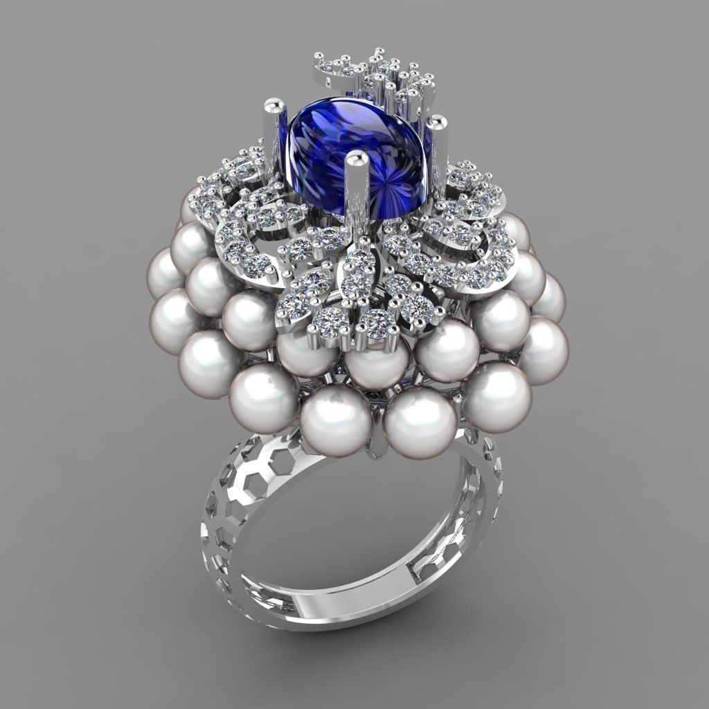 Ruby Oval with Daimonds Ring 3D printable Model 3D print model 3D print model_1