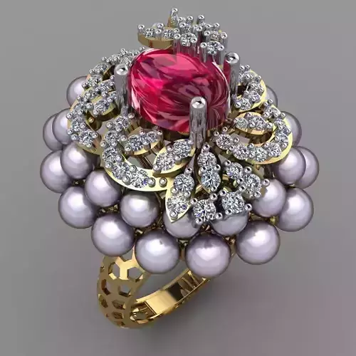 Ruby Oval with Daimonds Ring 3D printable Model 3D print model