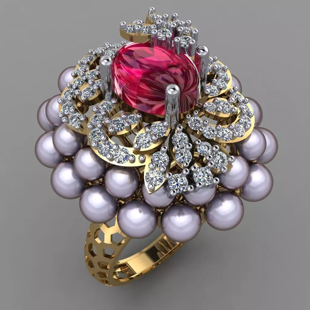 Ruby Oval with Daimonds Ring 3D printable Model 3D print model 3D print model_0