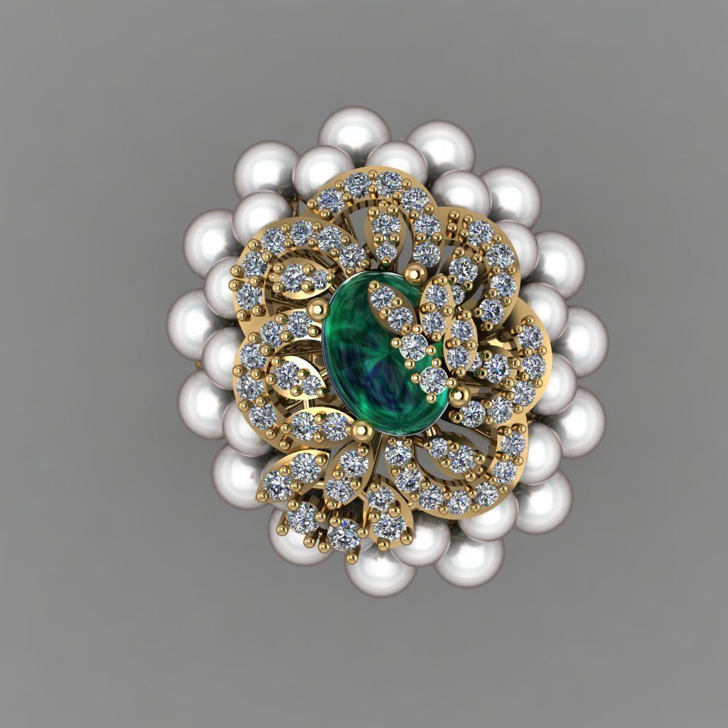 Ruby Oval with Daimonds Ring 3D printable Model 3D print model 3D print model_3