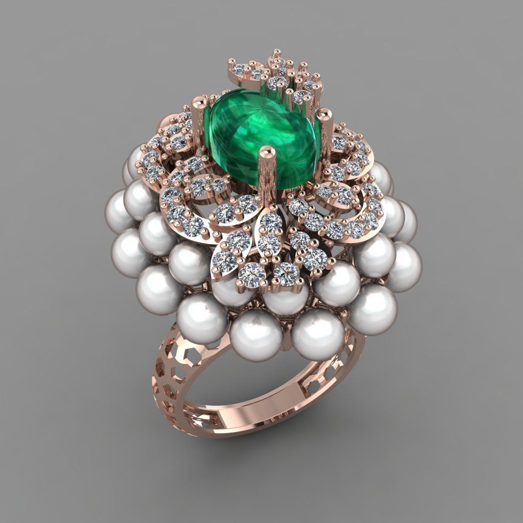 Ruby Oval with Daimonds Ring 3D printable Model 3D print model 3D print model_2