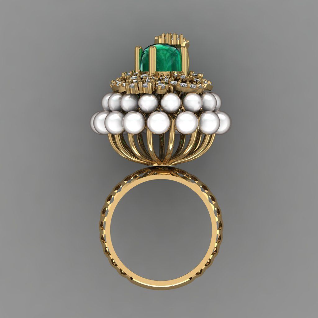 Ruby Oval with Daimonds Ring 3D printable Model 3D print model 3D print model_5