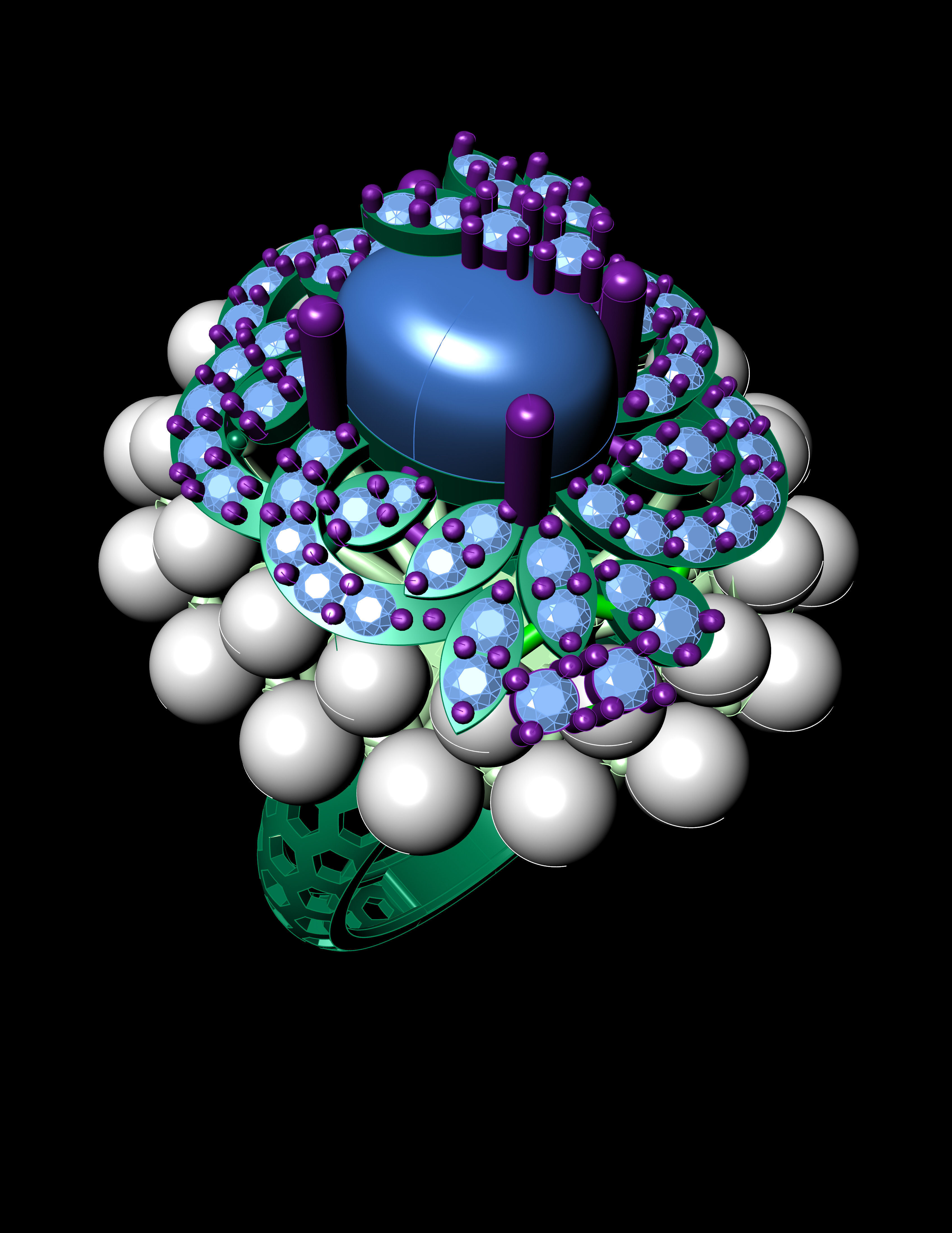 Ruby Oval with Daimonds Ring 3D printable Model 3D print model 3D print model_6