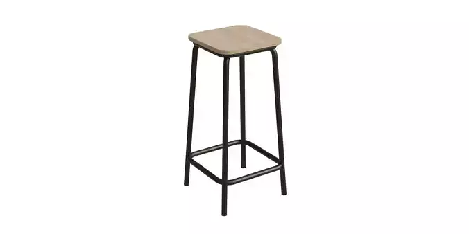 Industrial Simple Black Metal Bright Wood Bar Stool