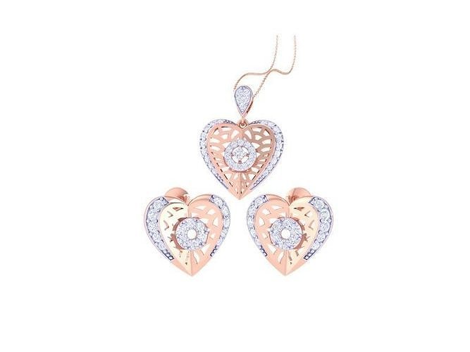 Heart Earring Pendant Set 3dm STL OBJ FBX Renders Details 3D print model