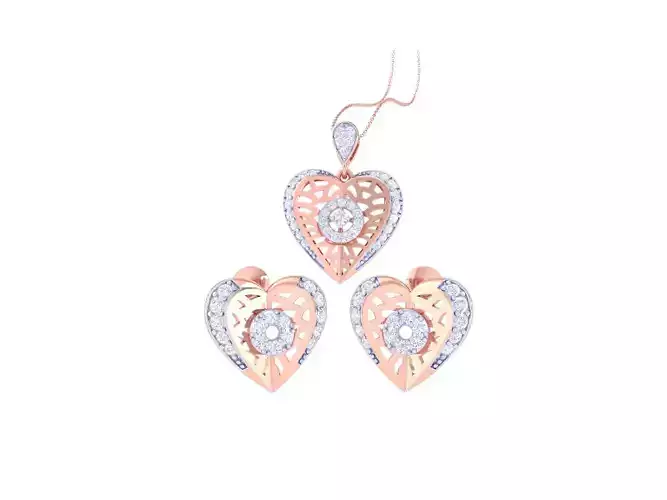 Heart Earring Pendant Set 3dm STL OBJ FBX Renders Details