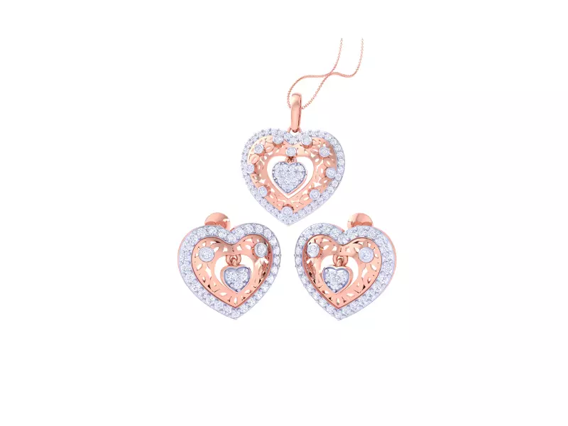 Heart Earring Pendant Set 3dm STL OBJ FBX Renders Details 3D print model_0