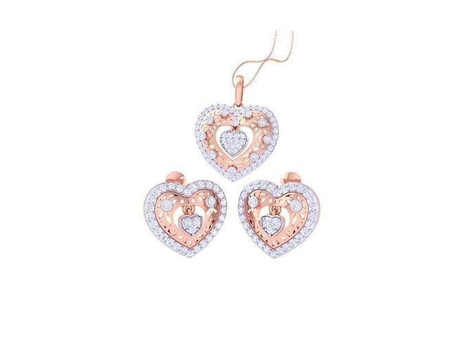Heart Earring Pendant Set 3dm STL OBJ FBX Renders Details 3D print model