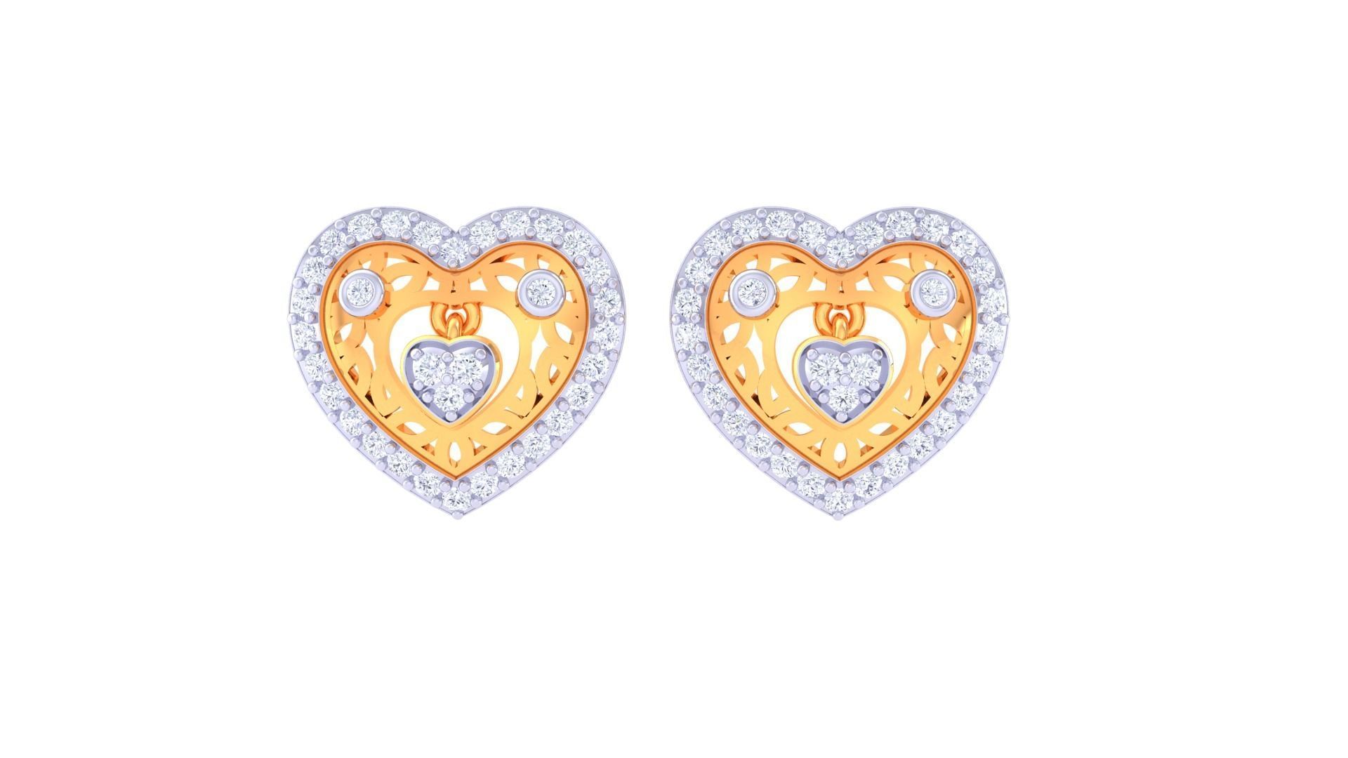 Heart Earring Pendant Set 3dm STL OBJ FBX Renders Details 3D print model_3