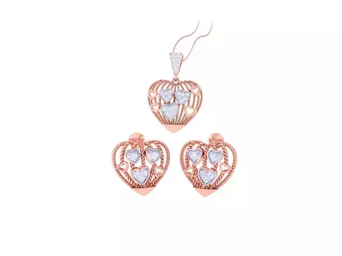 Heart Earring Pendant Set 3dm STL OBJ FBX Renders Details