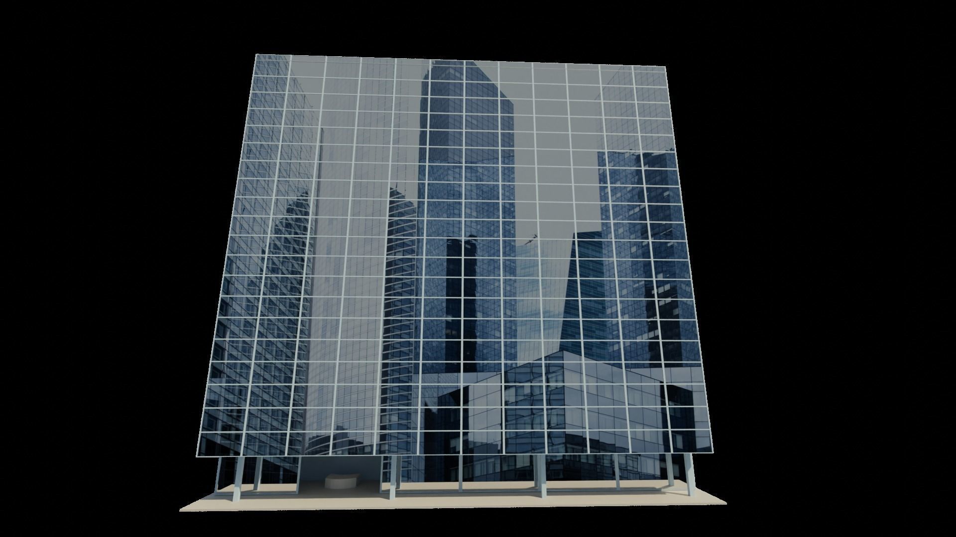 BUILDING office with glass windows Low-poly 3D model_2