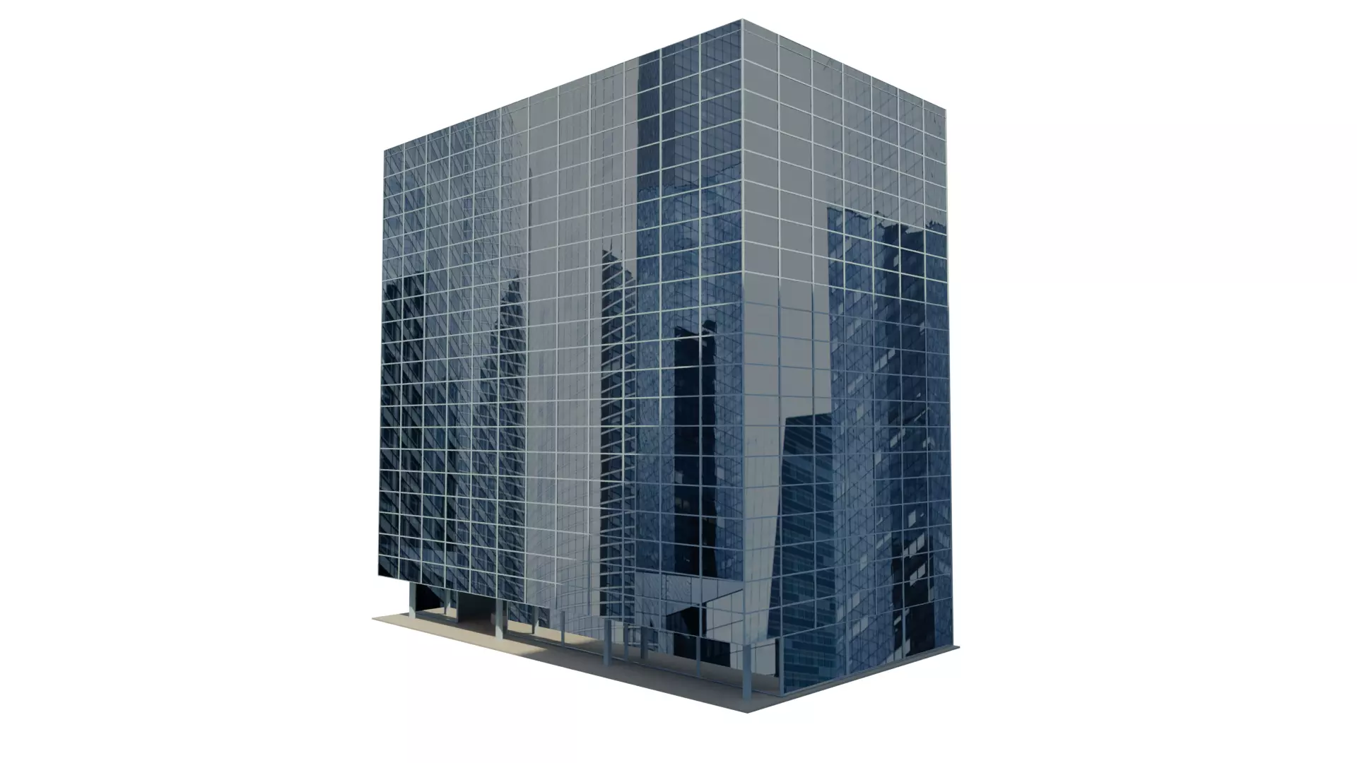 BUILDING office with glass windows Low-poly 3D model_0