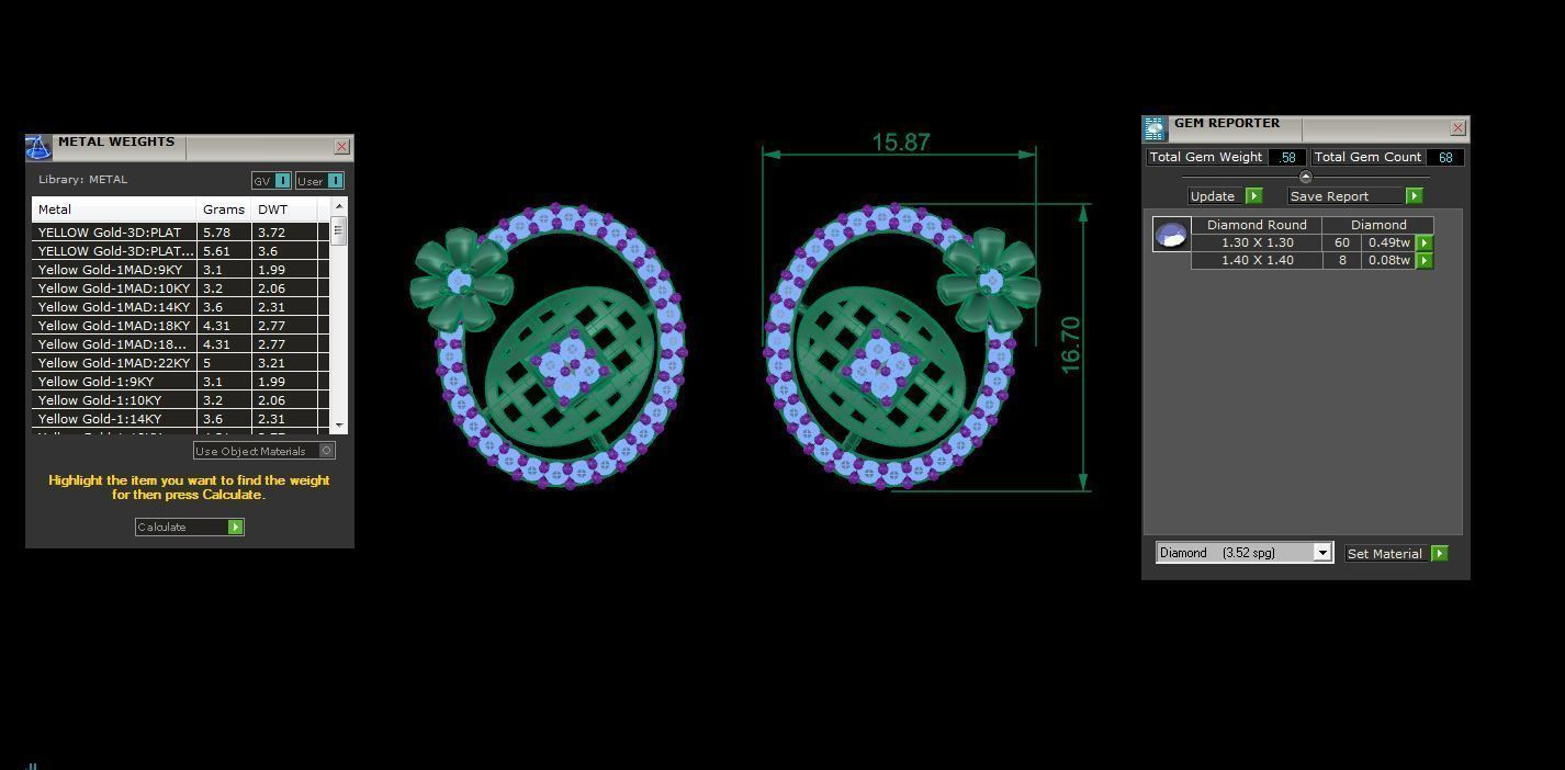 Earring Pendant Set 3dm STL OBJ FBX Renders Details 3D print model_10
