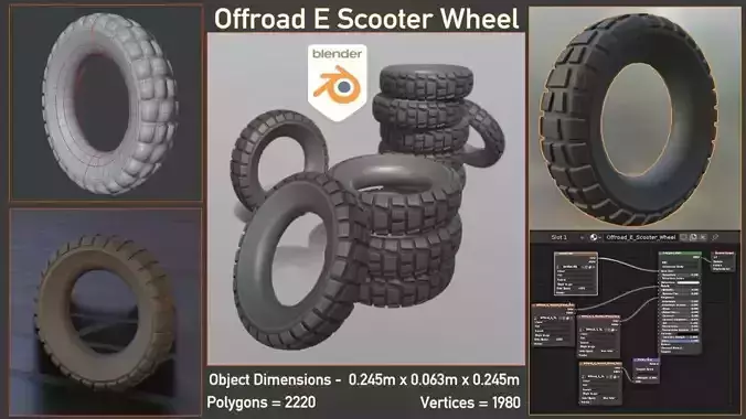  Low-Poly Offroad E-Scooter Wheel Low-poly 3D model
