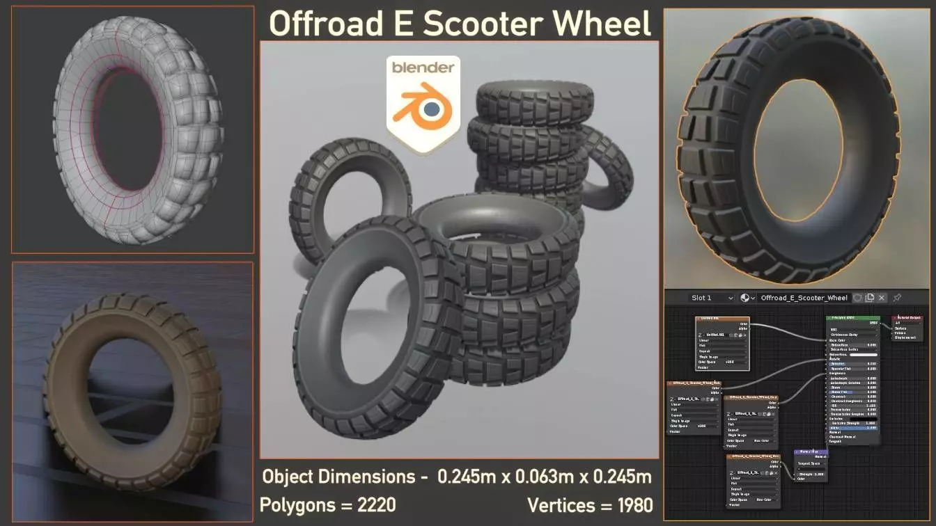  Low-Poly Offroad E-Scooter Wheel Low-poly 3D model_0