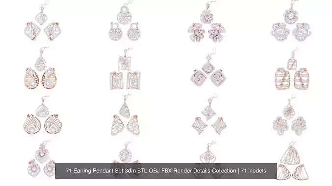 71 Earring Pendant Set 3dm STL OBJ FBX Render Details Collection