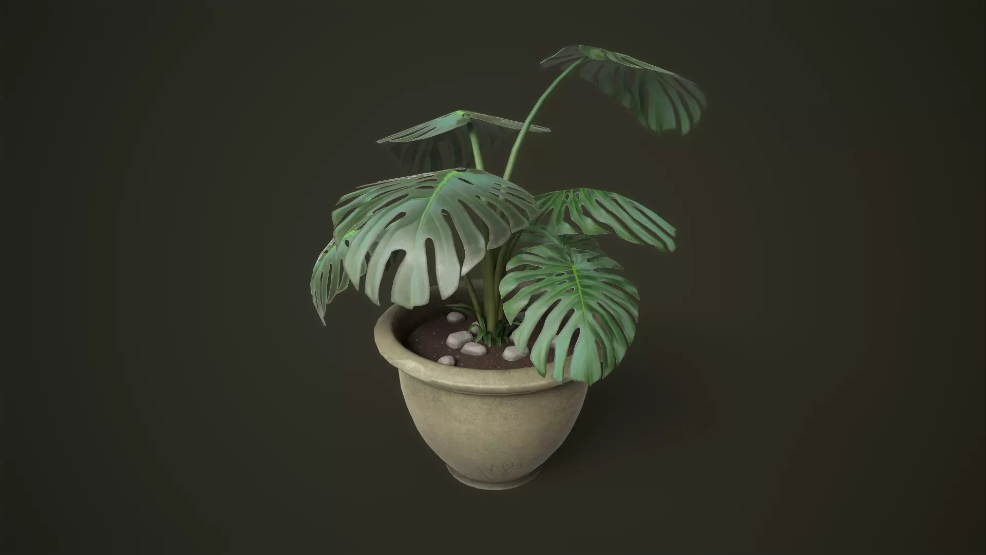 Monstera in a pot Low-poly 3D model_0