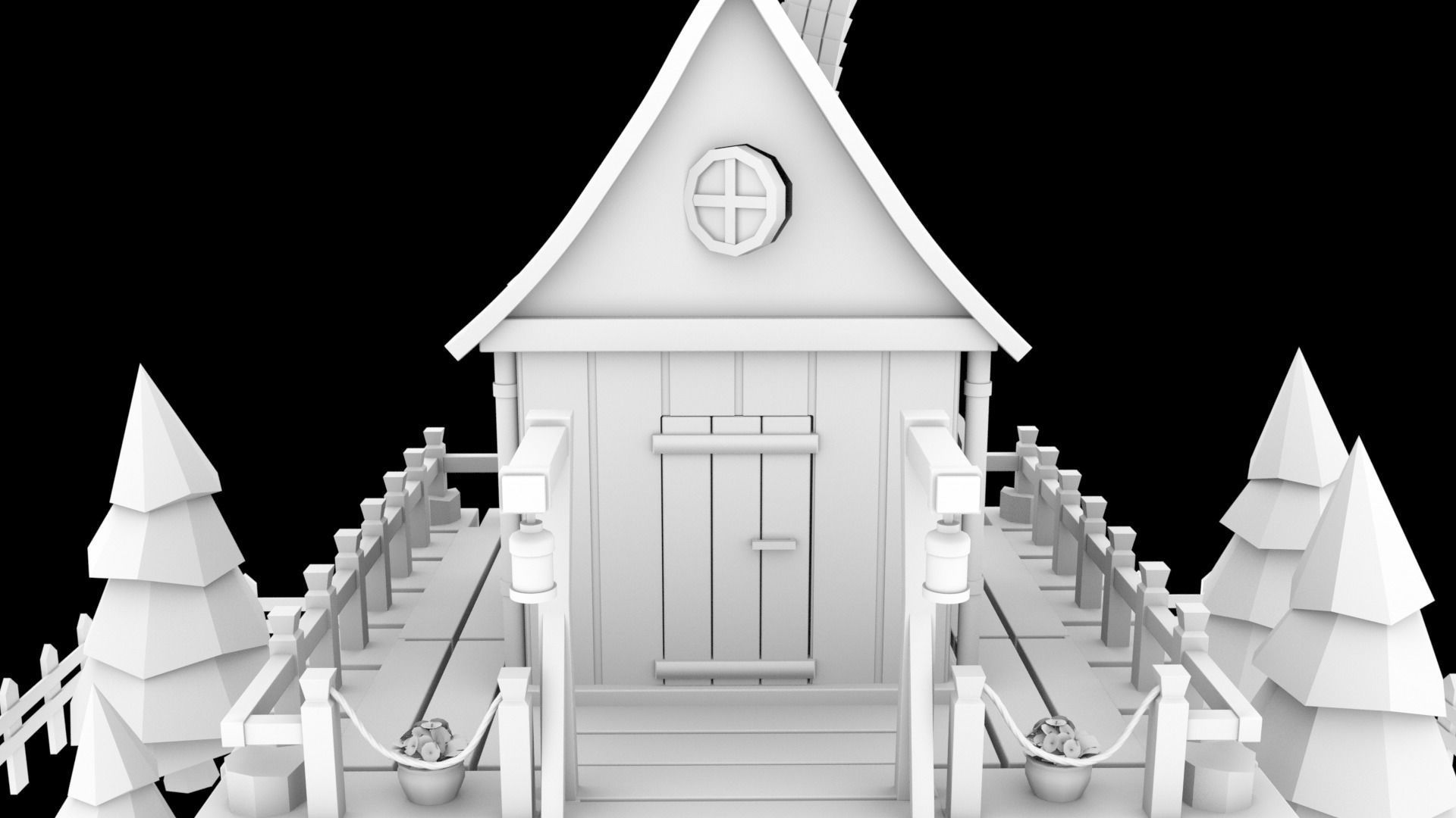 low-poly 3D model wooden house on fence Low-poly 3D model_14