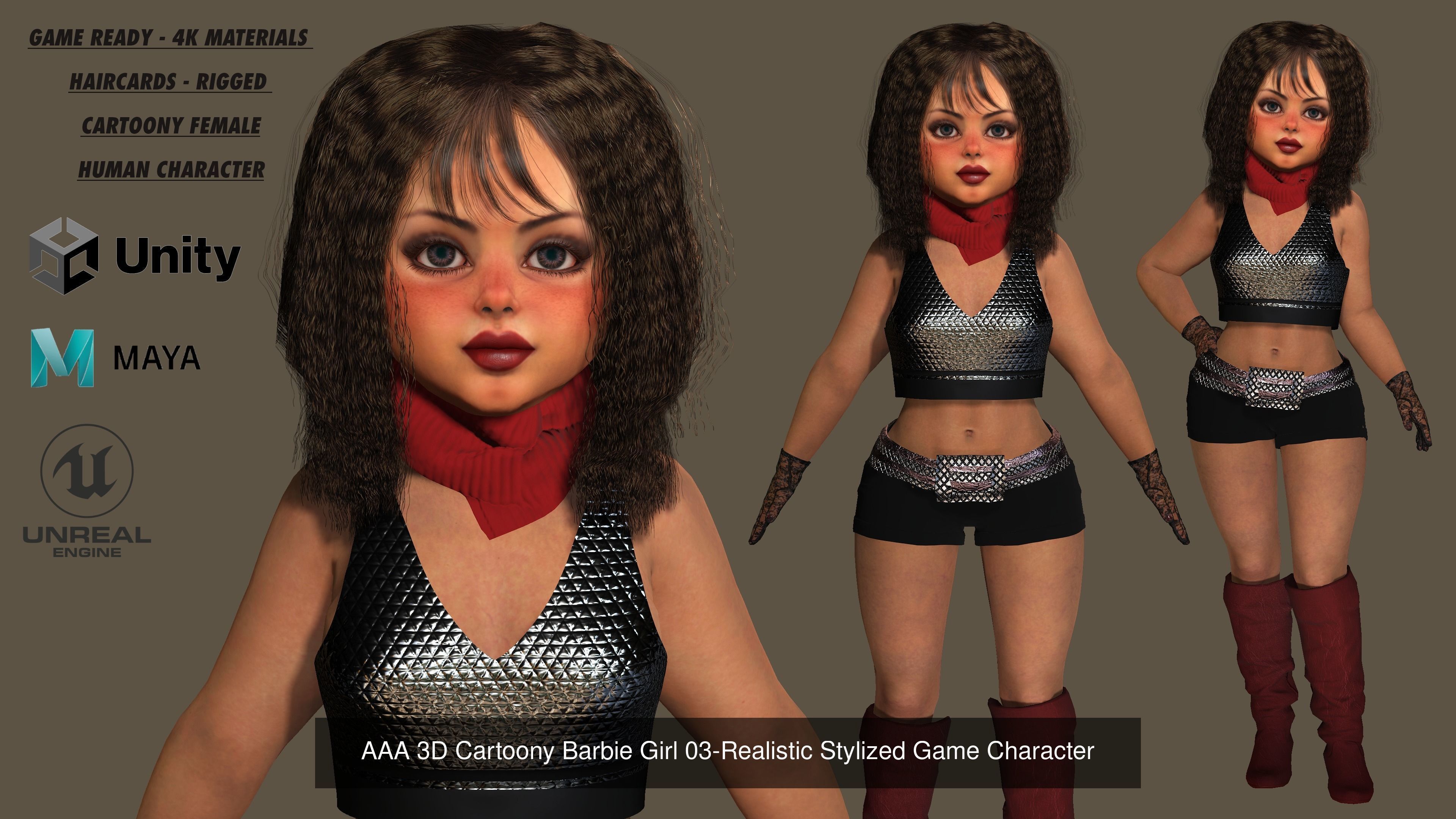 AAA 3D REALISTIC - STYLIZED BARBIE CHARACTER PACK 01- 4 Models 3D Model Collection_4