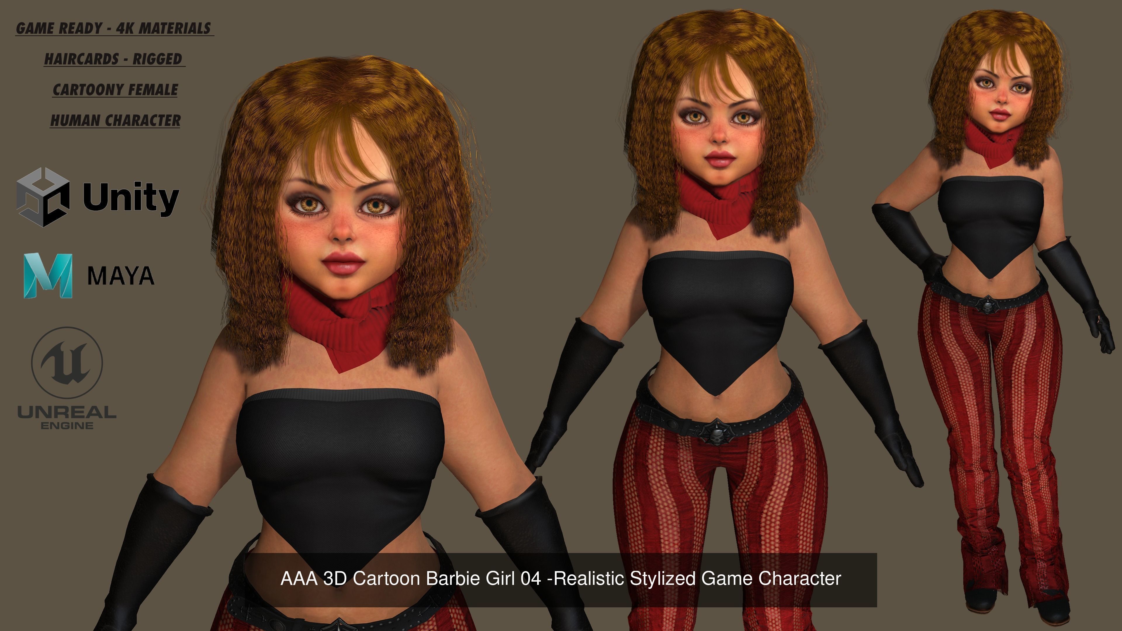 AAA 3D REALISTIC - STYLIZED BARBIE CHARACTER PACK 01- 4 Models 3D Model Collection_5