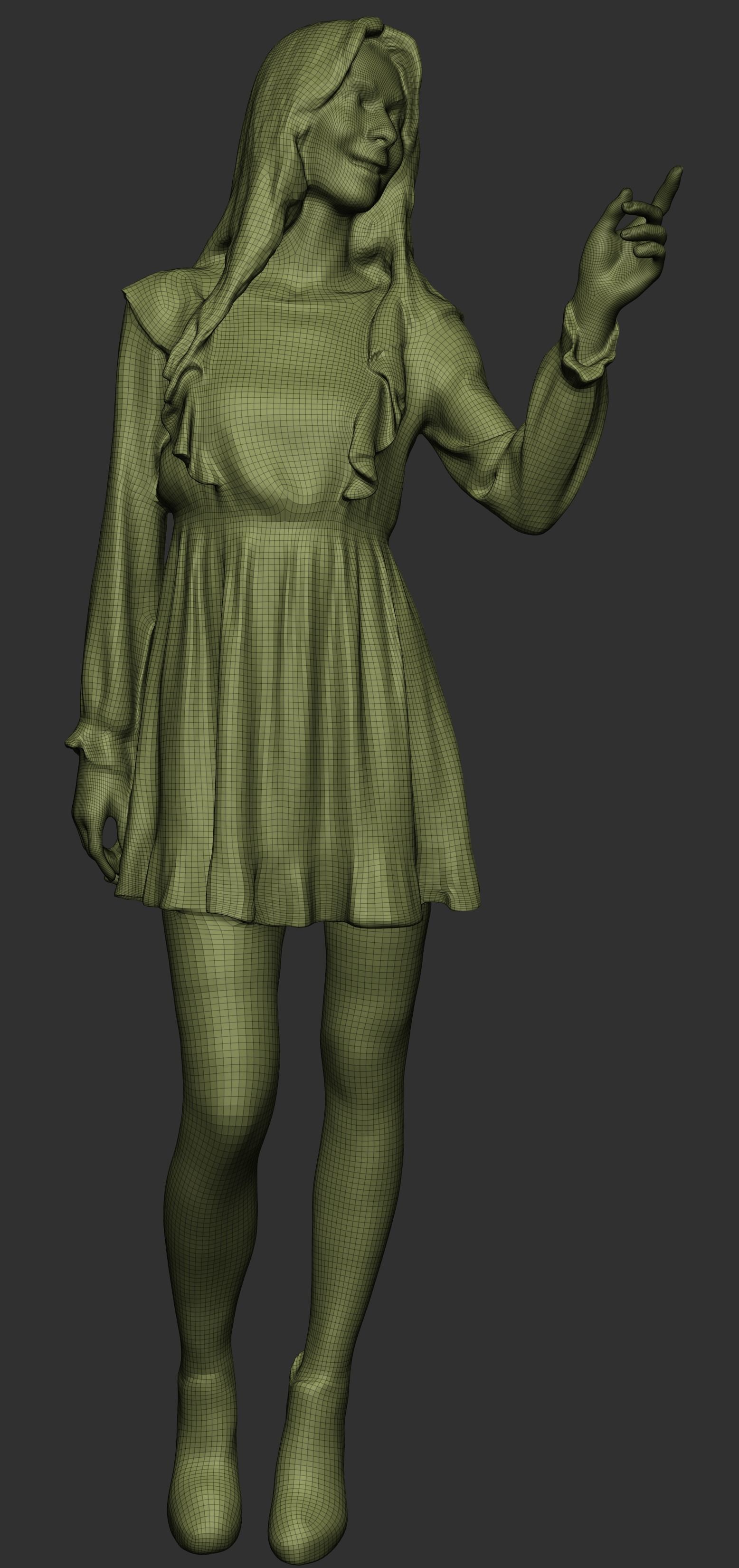 Beautiful woman in floral dress 390 Low-poly 3D model_5
