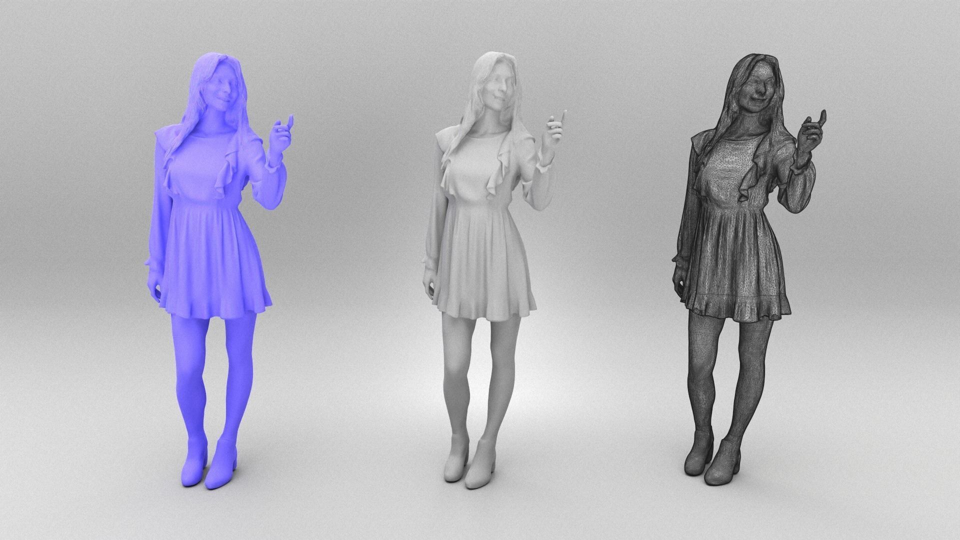 Beautiful woman in floral dress 390 Low-poly 3D model_4