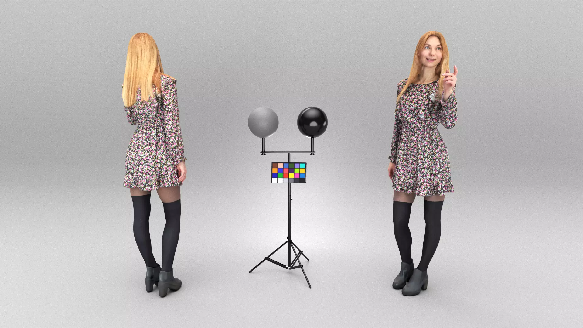 Beautiful woman in floral dress 390 Low-poly 3D model_0