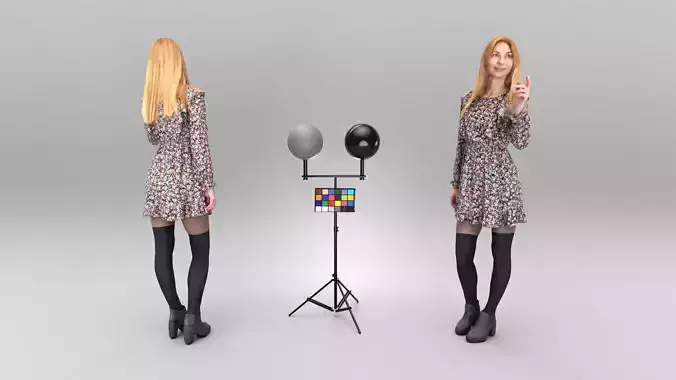 Beautiful woman in floral dress 390 Low-poly 3D model