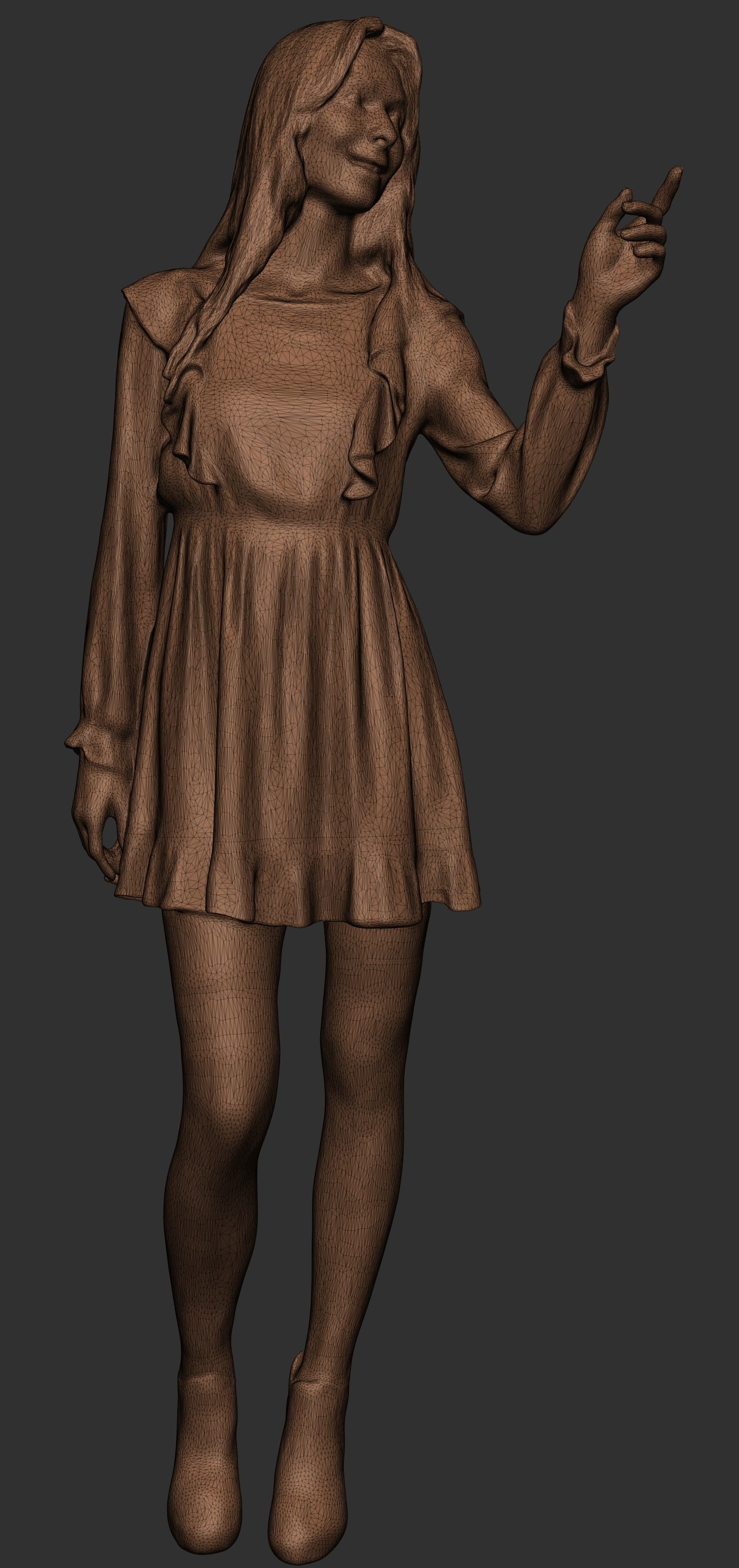 Beautiful woman in floral dress 390 Low-poly 3D model_7