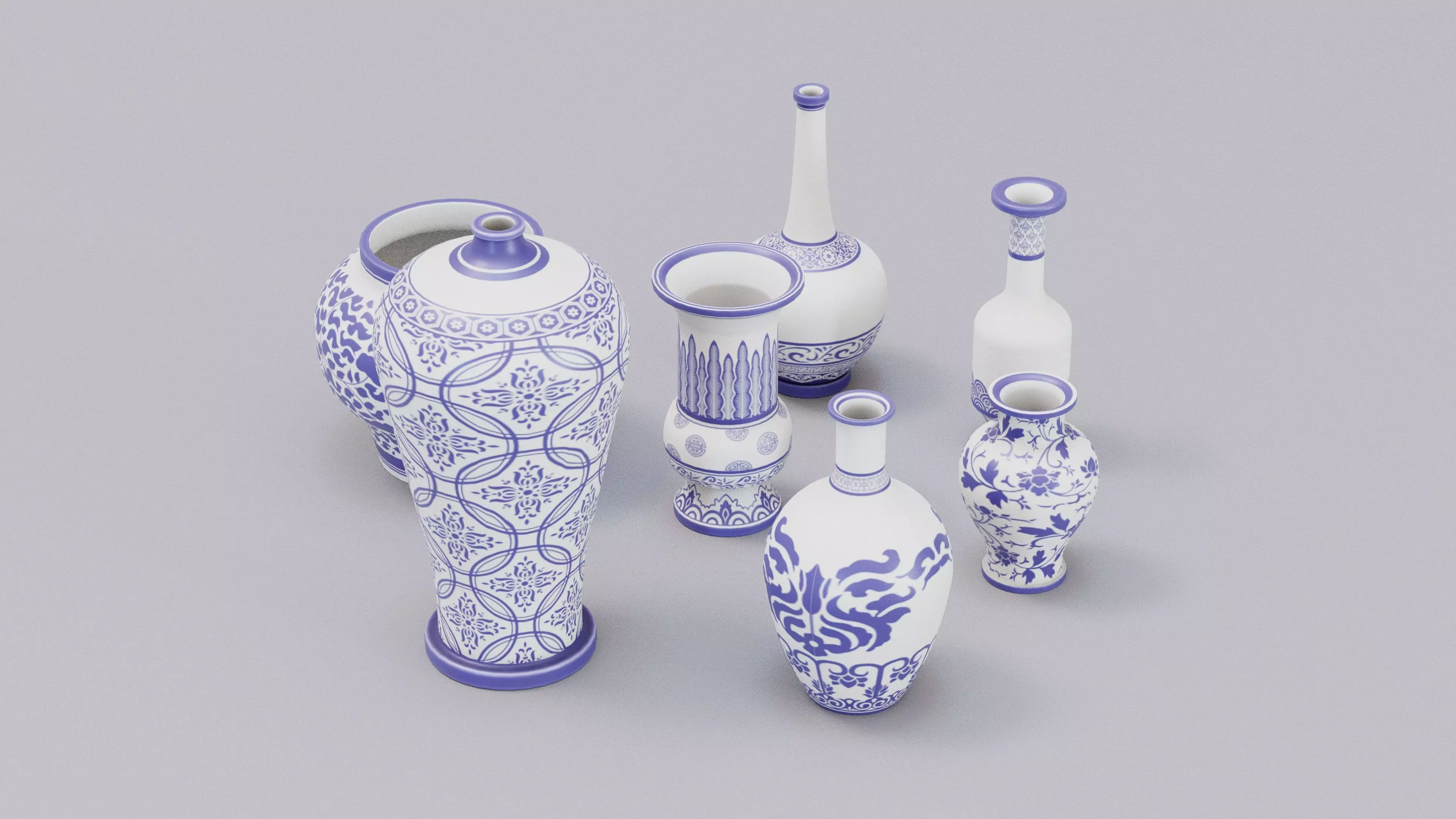 Chinese Trade Furniture Kit - 16 Chinaware Low-poly 3D model