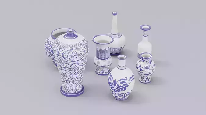 Chinese Trade Furniture Kit - 16 Chinaware Low-poly 3D model