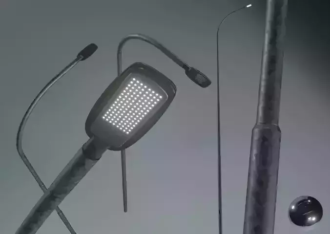 Street Light 2 Galvanized F1 M3 K0 10000mm Low-poly 3D model