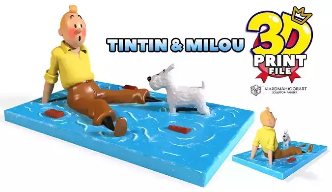 TinTin and  milou in water 3d print model plus UV and texture 3D print model