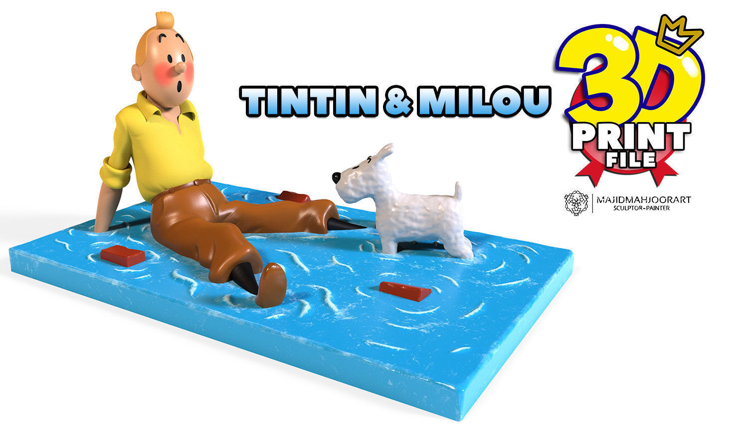 TinTin and  milou in water 3d print model plus UV and texture 3D print model_3