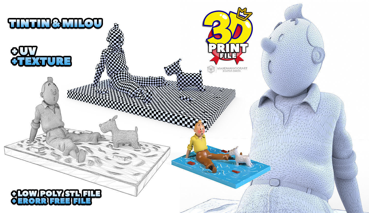 TinTin and  milou in water 3d print model plus UV and texture 3D print model_6