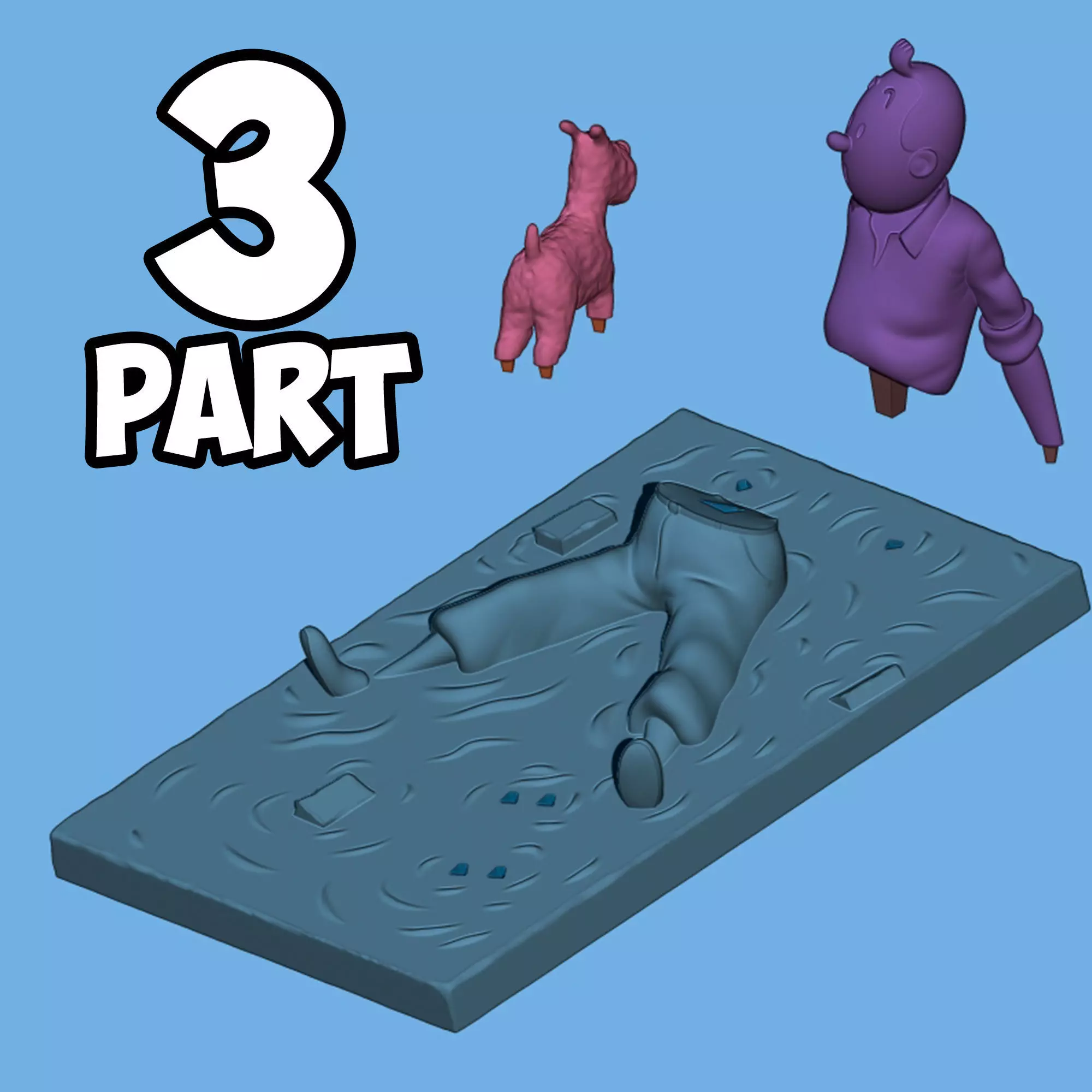 TinTin and  milou in water 3d print model plus UV and texture 3D print model_2