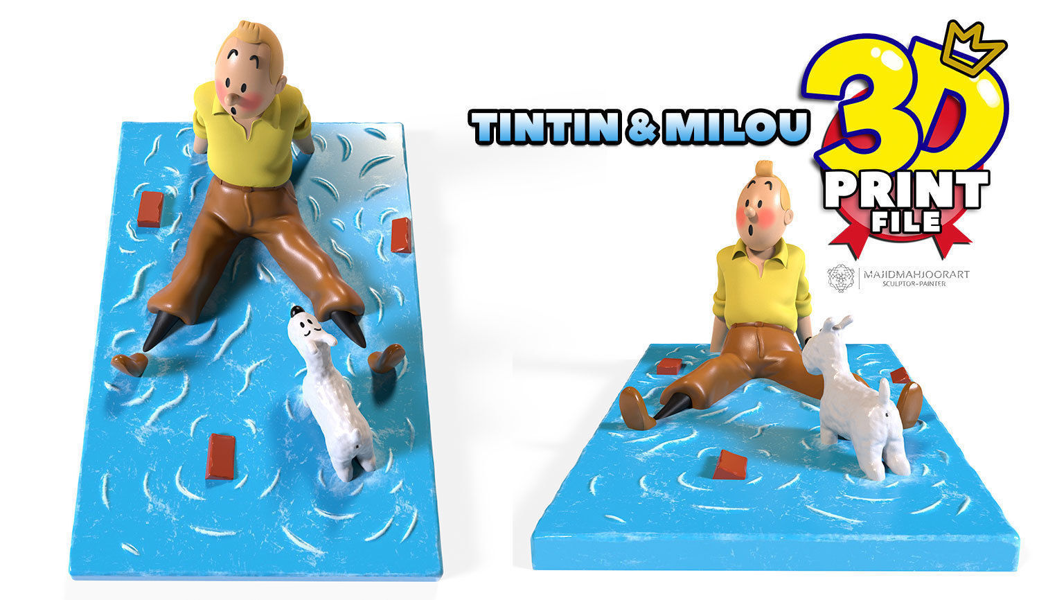 TinTin and  milou in water 3d print model plus UV and texture 3D print model_5
