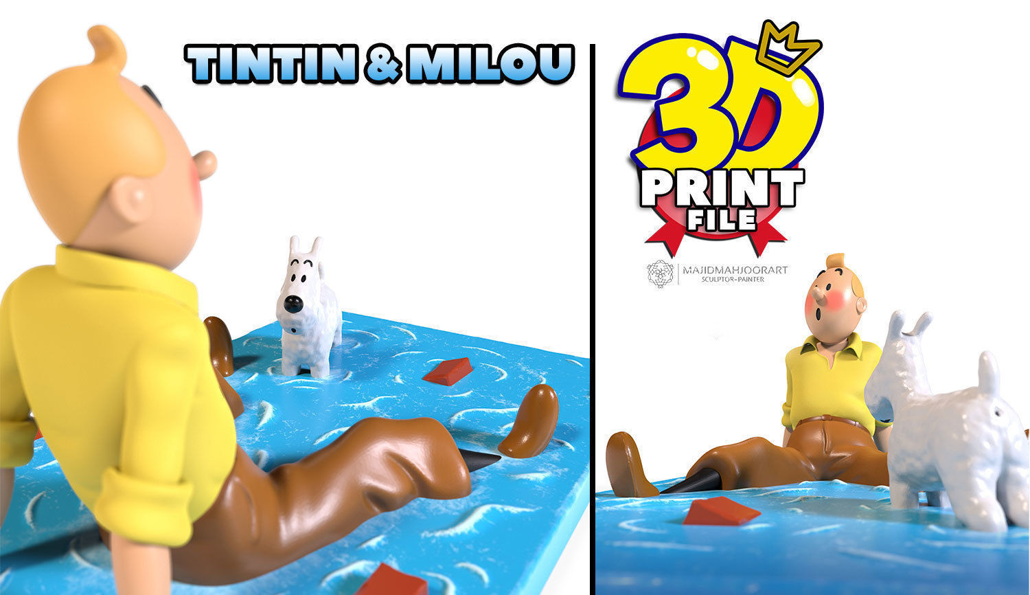 TinTin and  milou in water 3d print model plus UV and texture 3D print model_4